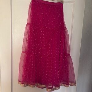 Pink Tiered Midi Skirt with Embellishments